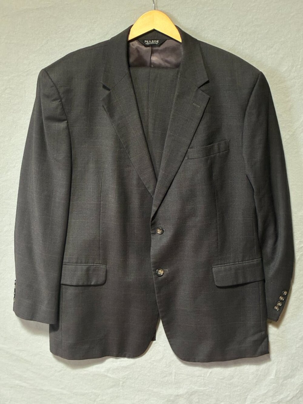 Jos. A. Bank Suit Mens 46R Gray Brown Check 100% Wool 36X29 Pants Timeless